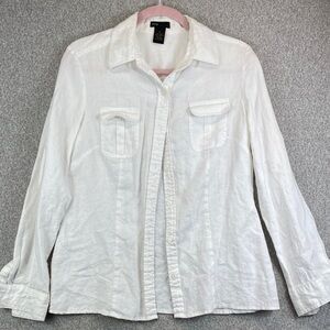 Grace Elements linen button up blouse crisp white size 10 S/M beachy minimalist